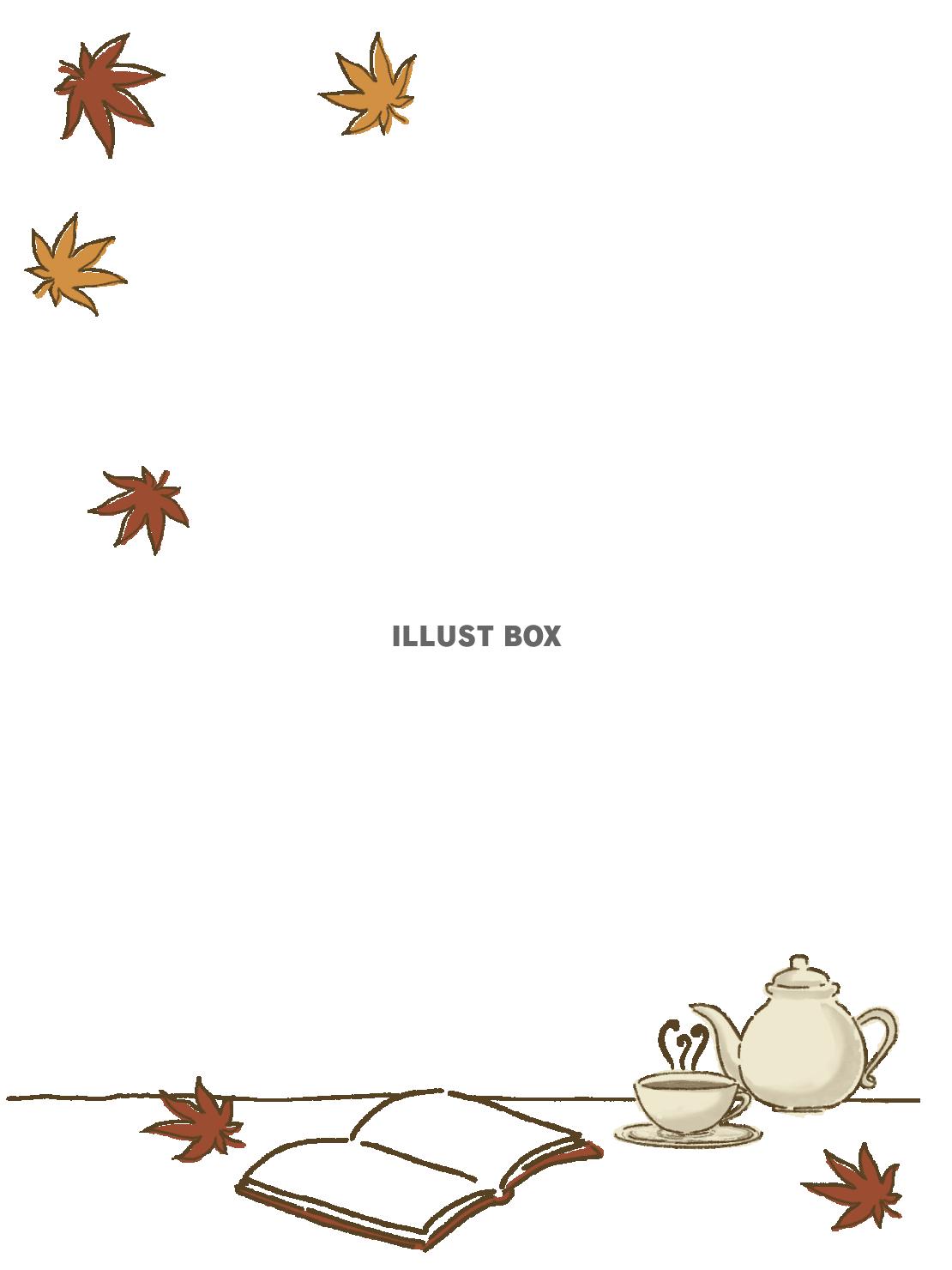 紅茶と紅葉と本のフレーム