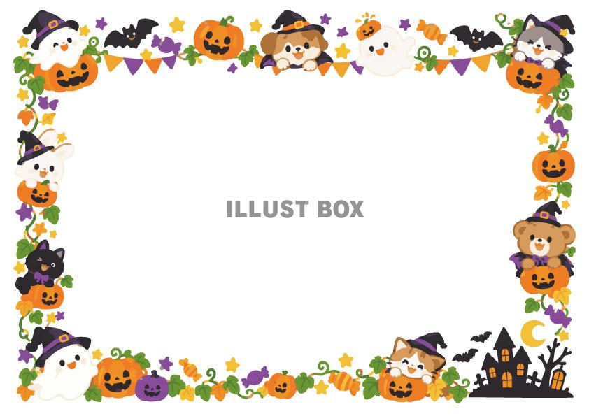 【ハロウィン】ハロウィンとかわいいどうぶつ　写真・お便り用フ...