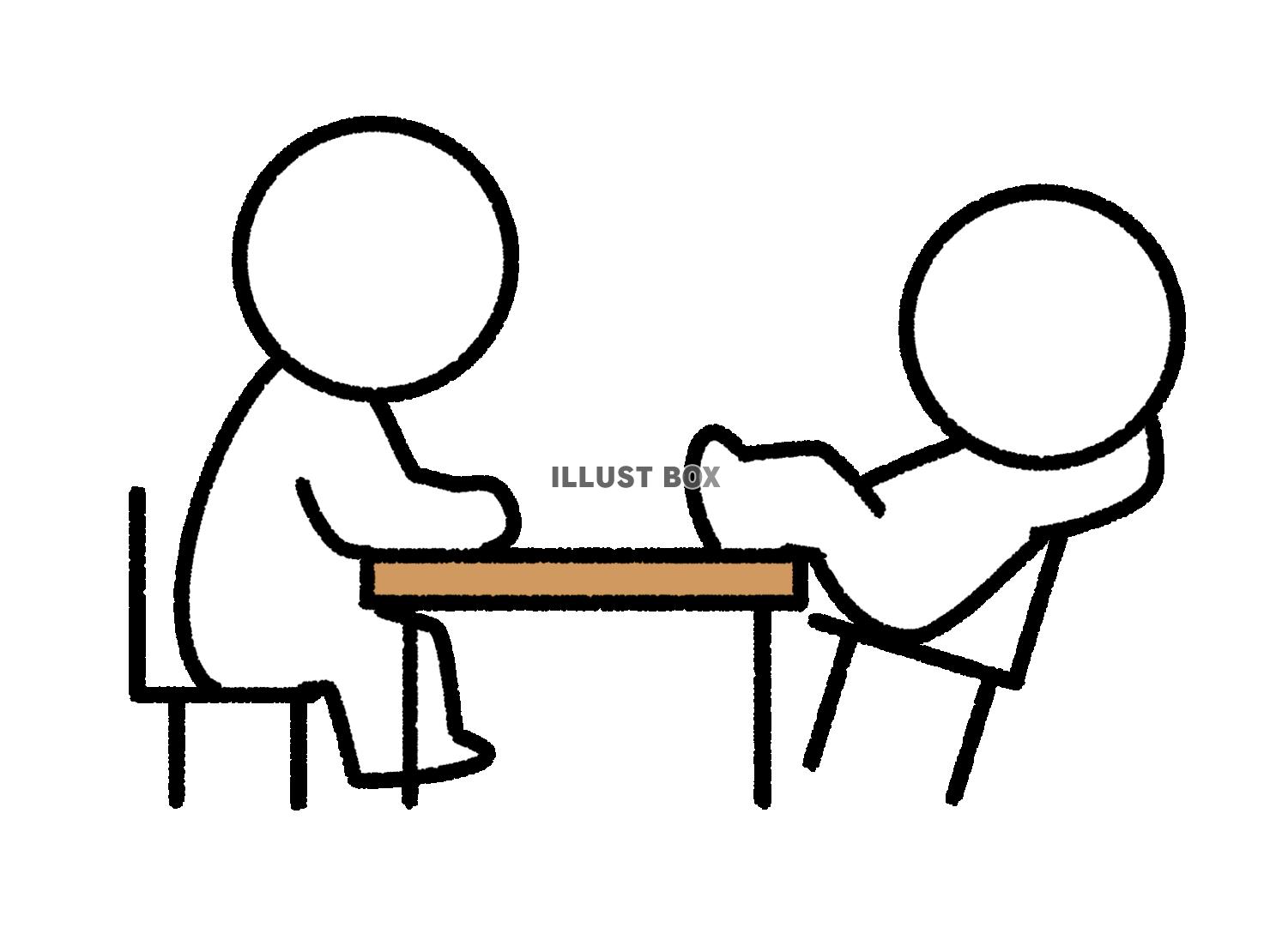 態度の悪い座り方をする人と普通に座る棒人間