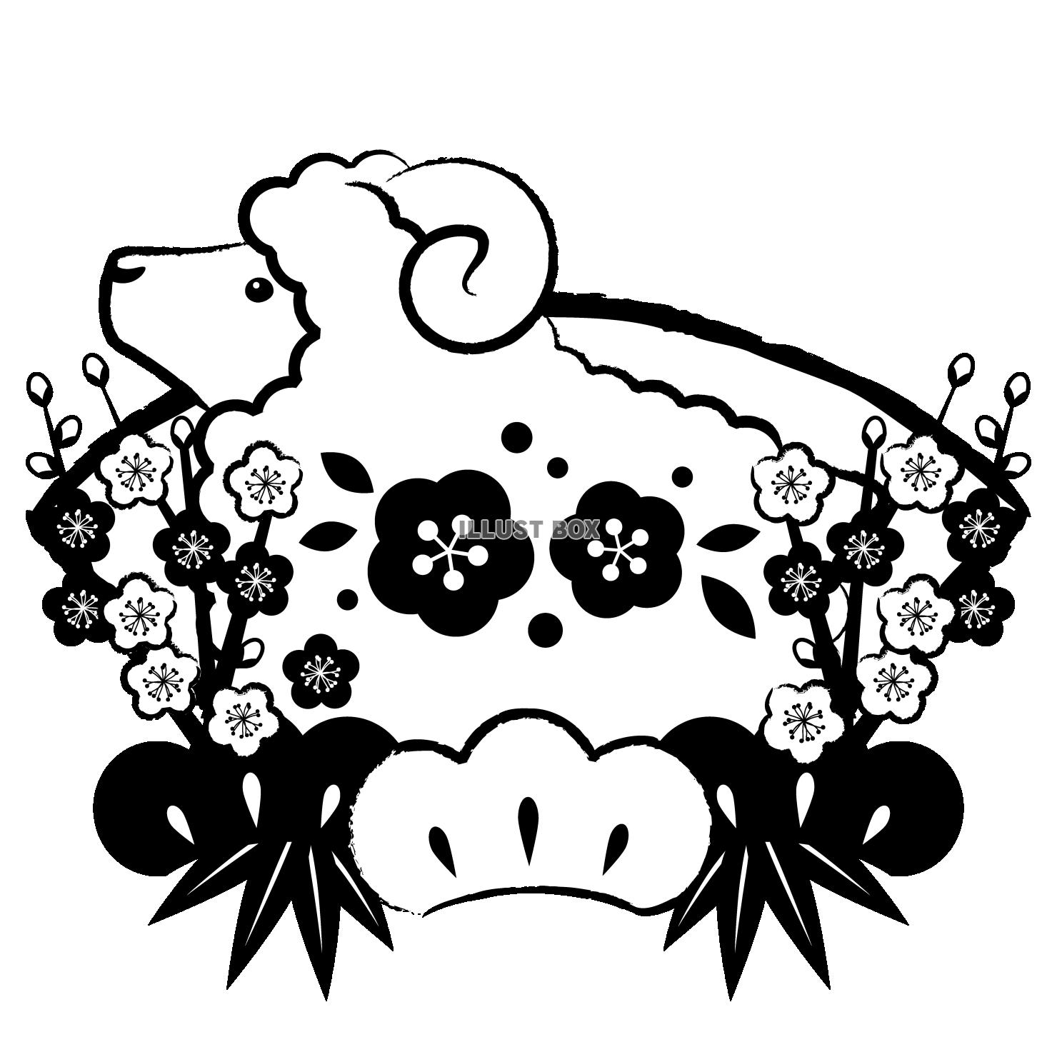 未年年賀アイコン09モノクロ